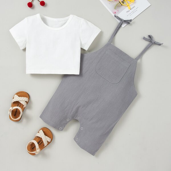 

Baby Girl Tee With Knot Front Romper, Multicolor