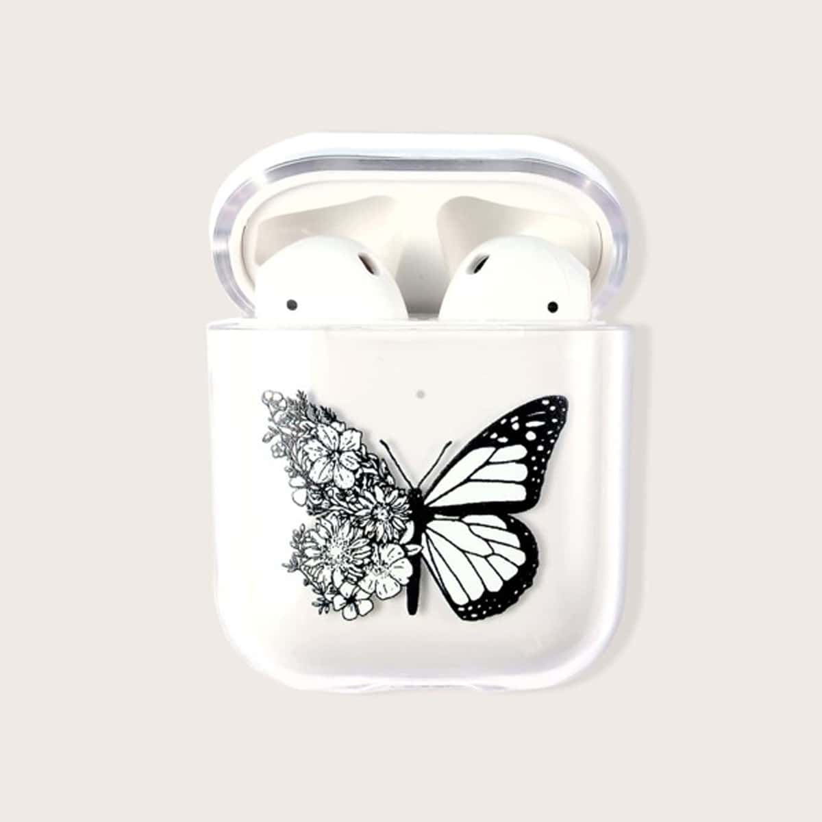 

Butterfly Print Clear AirPods Case, Black and white