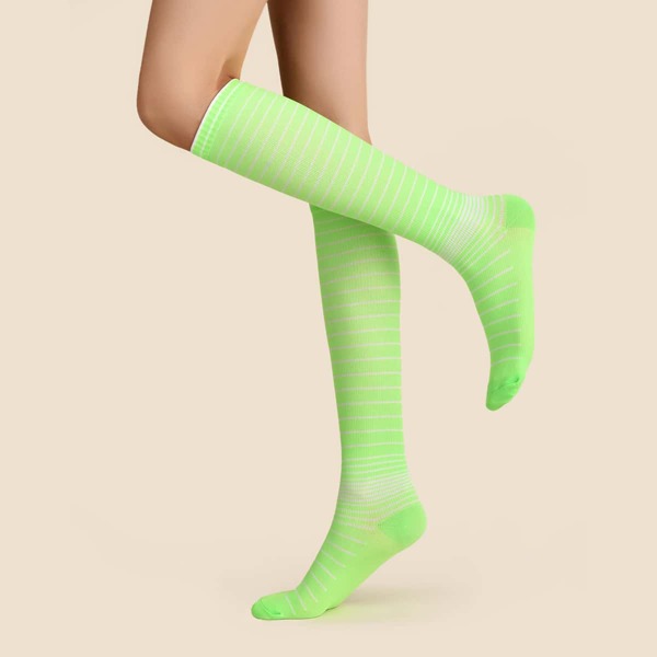 

Striped Print Over The Calf Socks, Green
