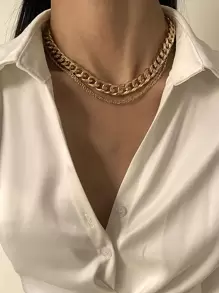 Layered Chain Necklace - Yellow Gold - View 1