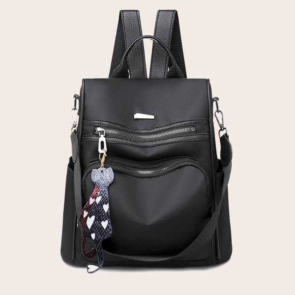 

Cartoon Charm Zip Front Travel Backpack, Black