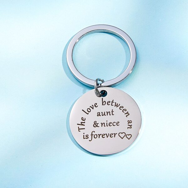 

Men Slogan Design Round Charm Keychain, Silver
