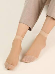 10 pares calcetines de malla transparente simple - Caqui - Ver 1