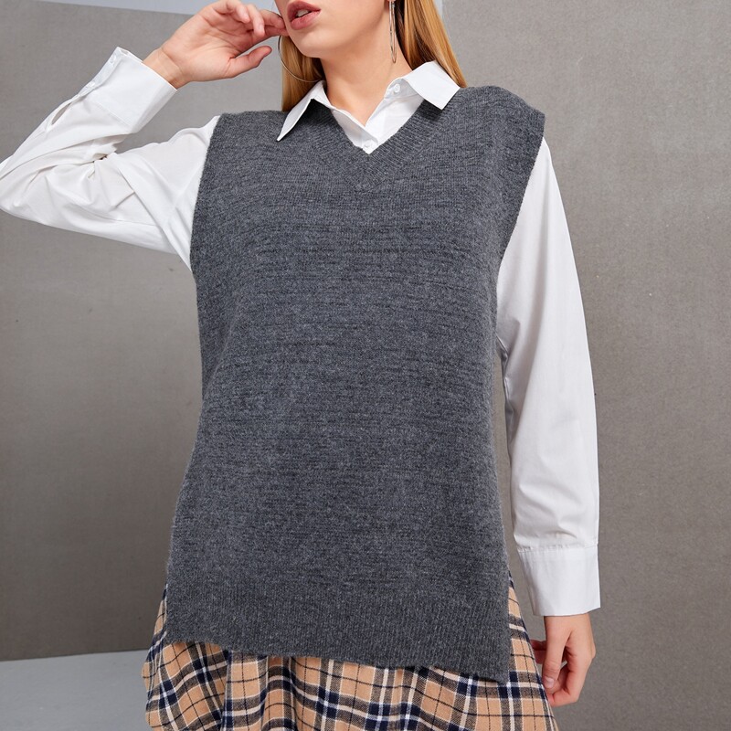 

Solid Split Sweater Vest, Dark grey