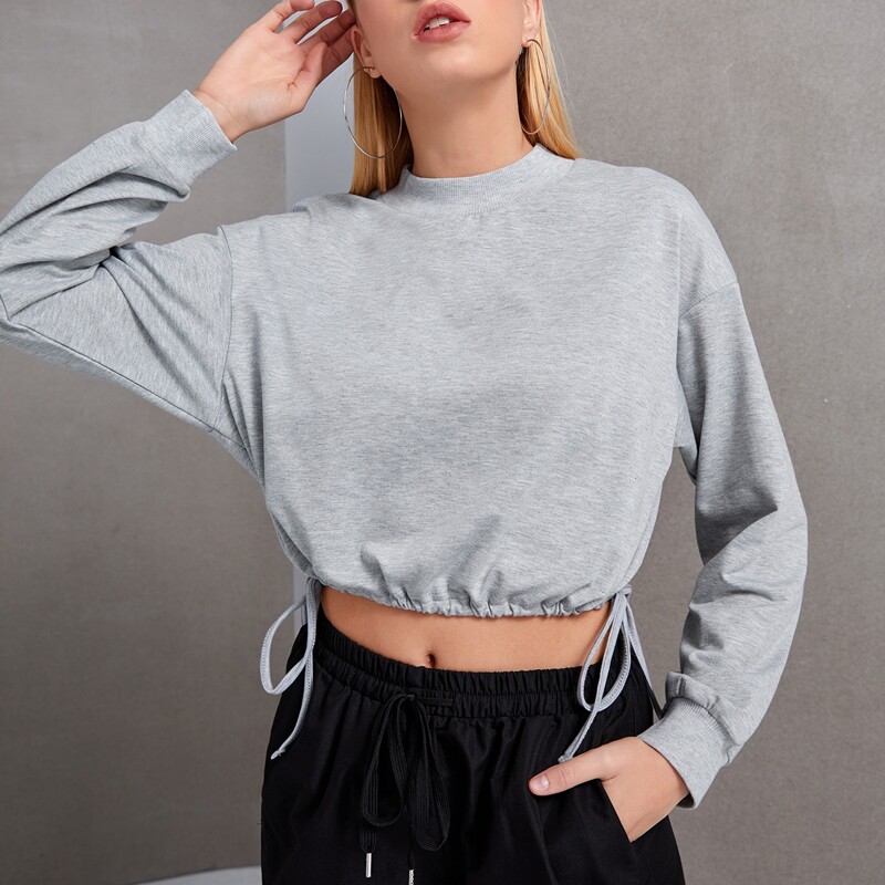 

Solid Drawstring Sweatshirt, Light grey