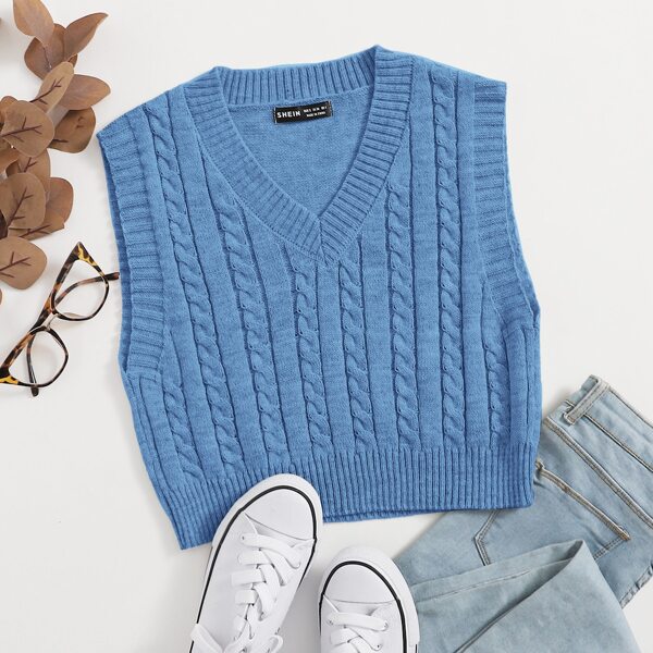 

Cable Knit Sweater Vest, Blue