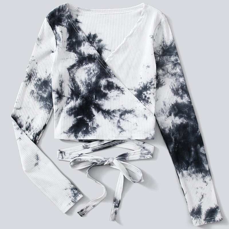 

Tie Dye Wrap Crop Top, Multicolor