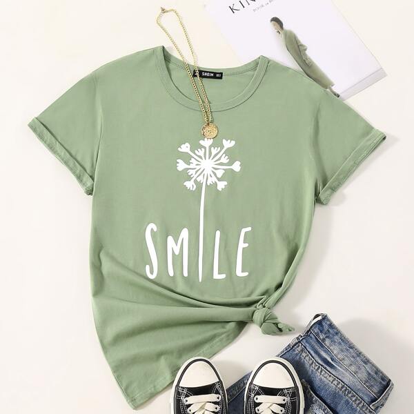 

Letter & Dandelion Print Tee, Mint green