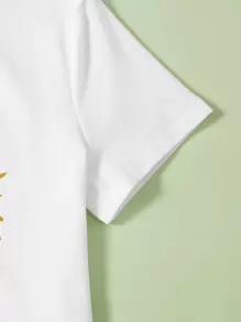 SHEIN 女孩標語圖案T恤和波卡圓點繫帶褲子套裝 - 彩色 - 查看 4