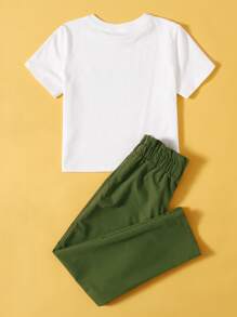 SHEIN 女孩卡通圖案T恤和素色褲子套裝 - 彩色 - 查看 2