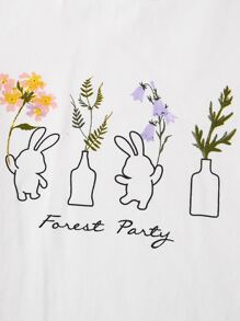 SHEIN 女孩卡通圖案T恤和素色褲子套裝 - 彩色 - 查看 4