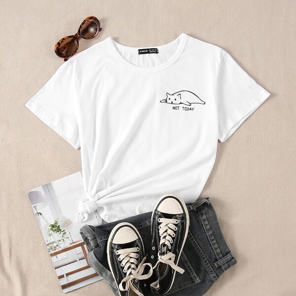 

Cartoon & Letter Print Tee, White