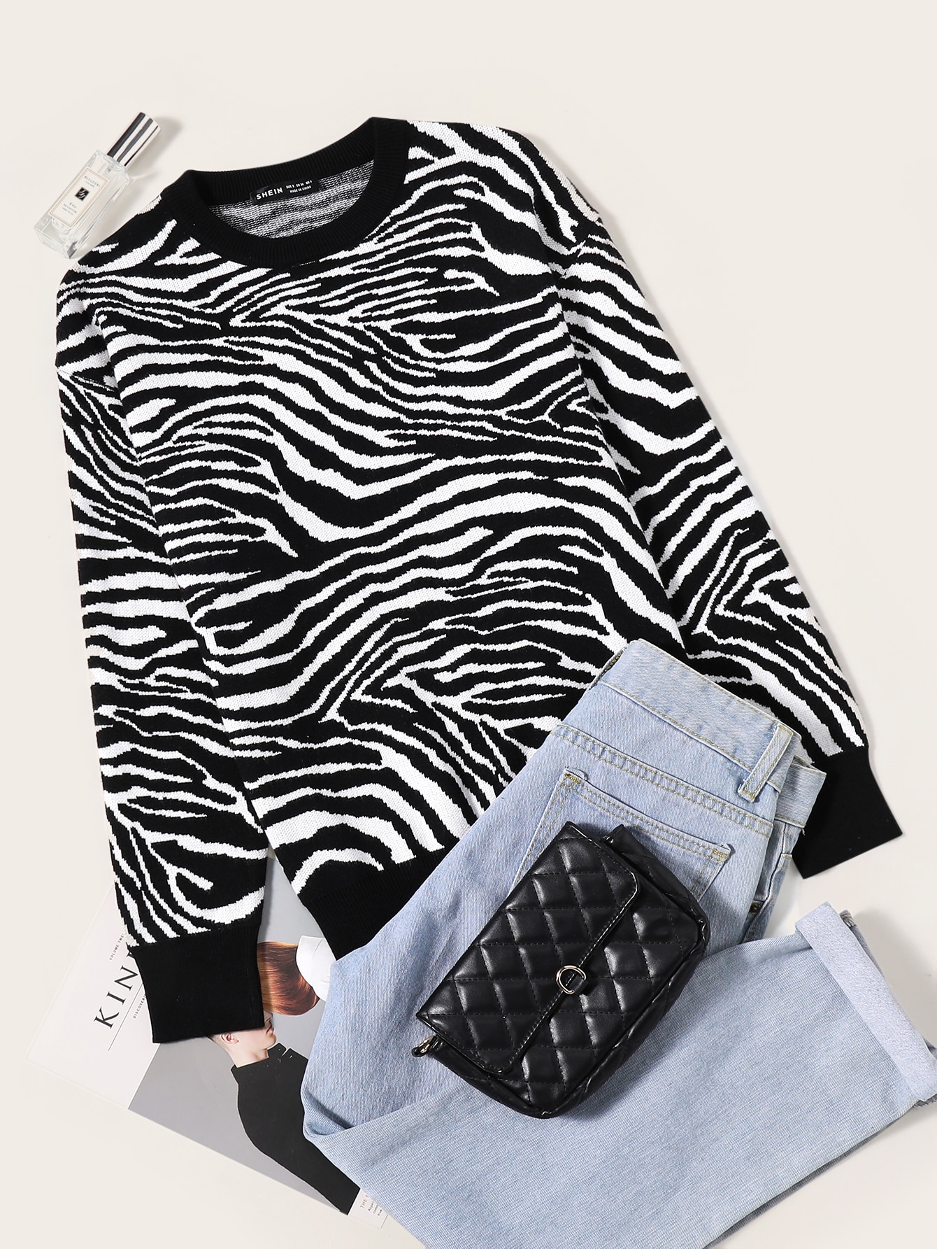 Drop Shoulder Zebra Striped Pattern Sweater thumbnail