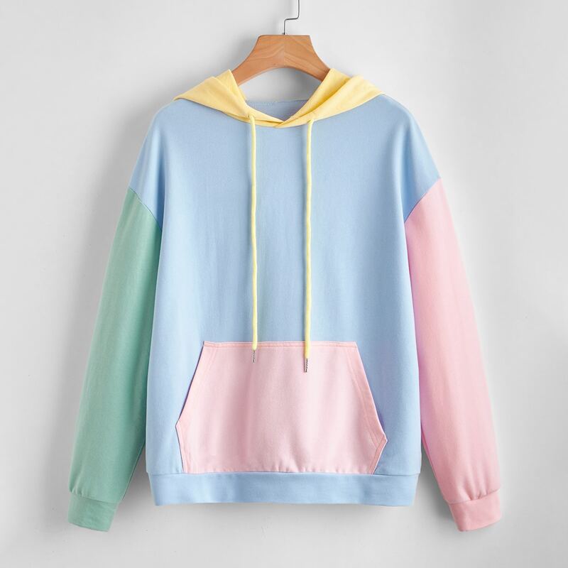 

Colorblock Drawstring Hoodie, Multicolor