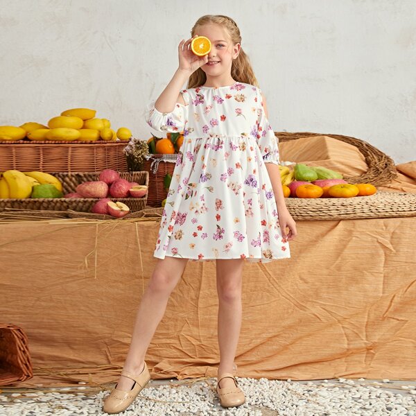 

Girls Cold Shoulder Floral Dress, Multicolor