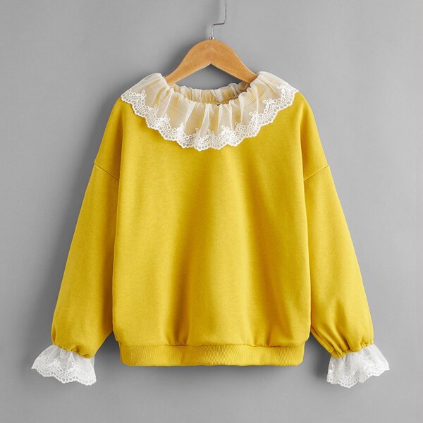 

Girls Contrast Mesh Drop Shoulder Sweatshirt, Yellow