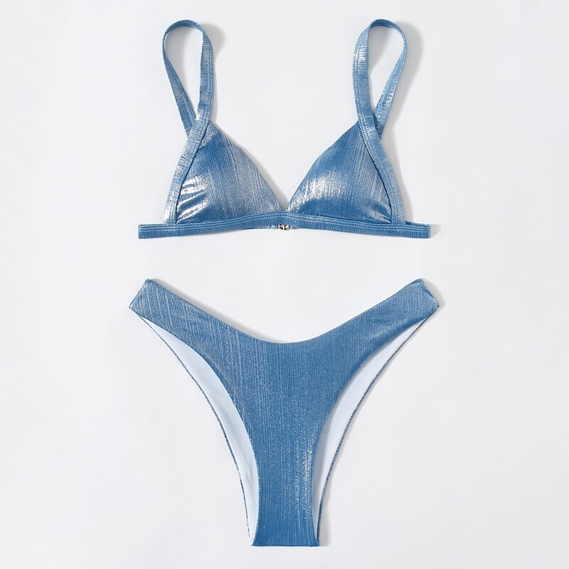 

Glitter Triangle High Leg Bikini Swimsuit, Blue