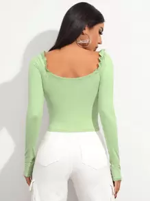 SHEIN Essnce Áo thun Xù màu trơn Thanh lịch - Màu xanh Bạc hà - Xem 2