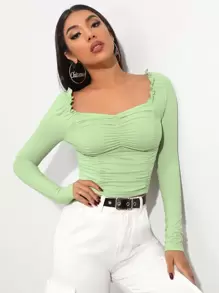 SHEIN Essnce Áo thun Xù màu trơn Thanh lịch - Màu xanh Bạc hà - Xem 5