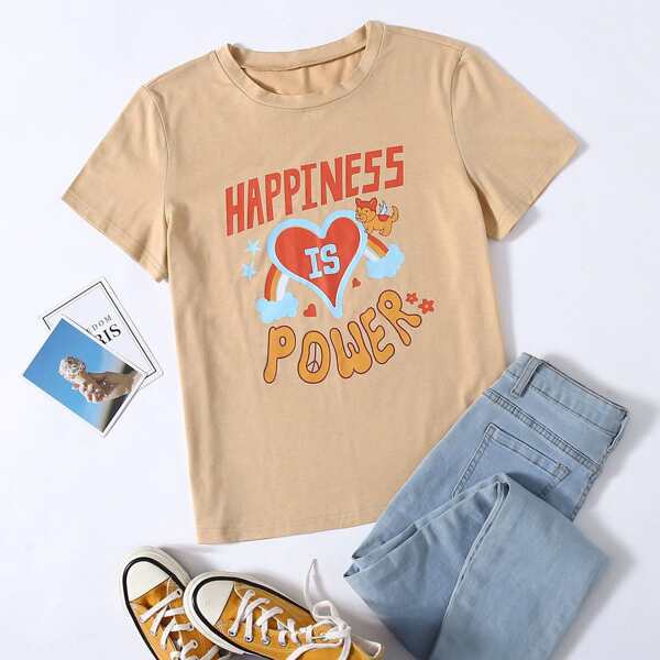 

Letter & Cartoon Graphic Tee, Apricot