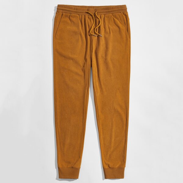 

Men Solid Drawstring Waist Sweatpants, Brown
