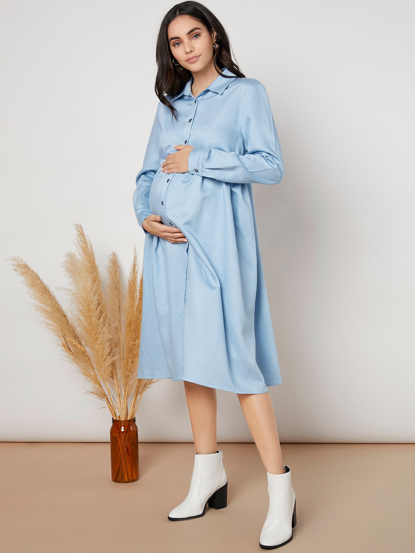Maternity Button Up Shirt Dress thumbnail