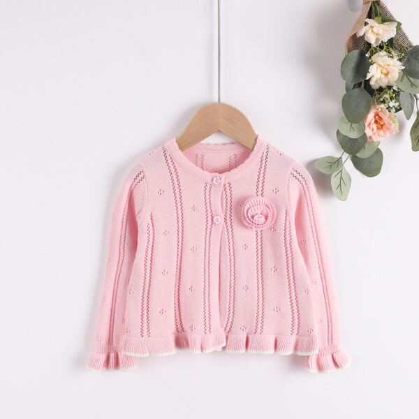 

Toddler Girl Button Up Ruffle Hem Cardigan, Baby pink