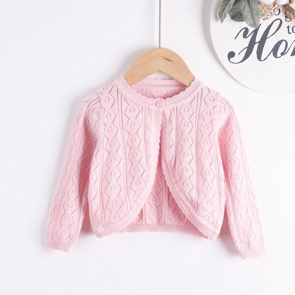 

Toddler Girls Pointelle Knit Scallop Trim Cardigan, Baby pink