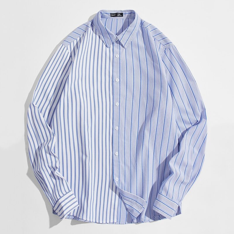 

Guys Striped Button Front Shirt, Blue and white