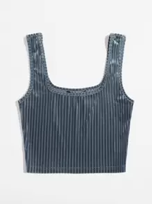 Muchica Solid Crop Velvet Tank Top - Dusty Blue - View 3