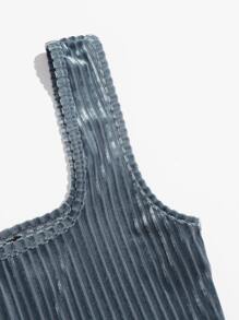 Muchica Solid Crop Velvet Tank Top - Dusty Blue - View 4