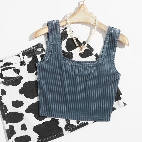 

Solid Crop Velvet Tank Top, Dusty blue