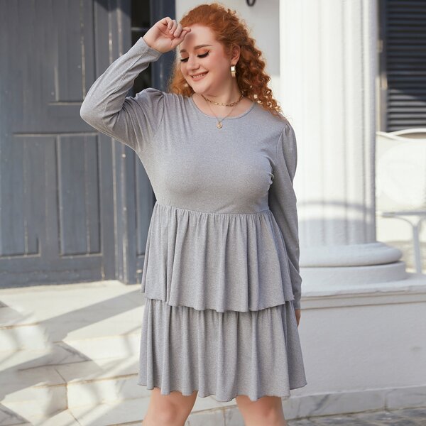 

Plus Solid Layered Hem Dress, Light grey