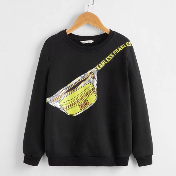 

Boys Bag & Letter Graphic Pullover, Black