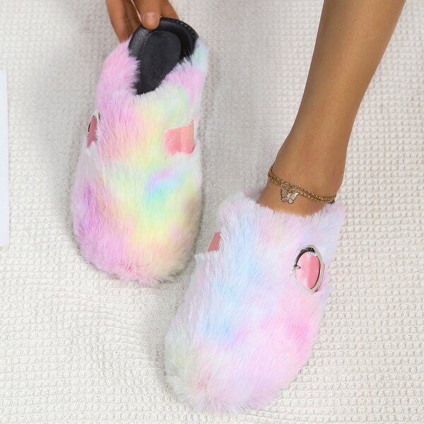

Buckle Decor Fluffy Slippers, Multicolor