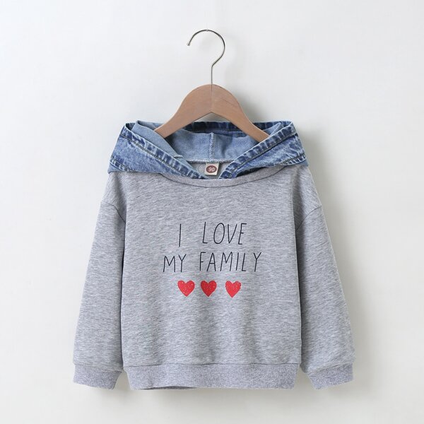 

Toddler Girls 3D Ear Design Slogan Graphic Hoodie, Grey