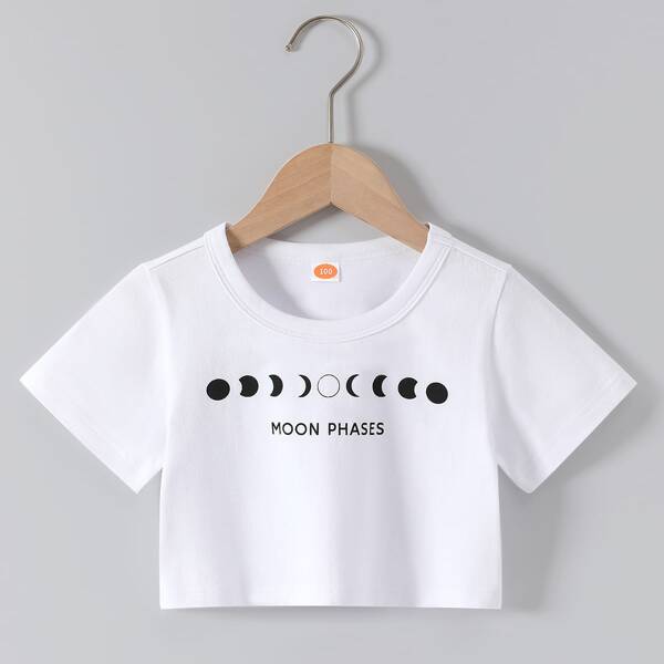 

Toddler Girls Moon & Letter Graphic Crop Tee, White