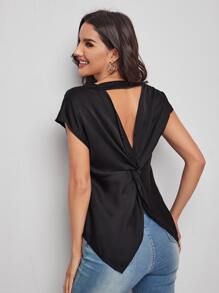 SHEIN Clasi Cut Out Twist Back Top - Black - View 1