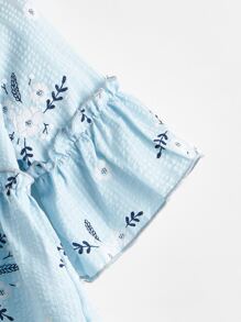 SHEIN 小女童印花褶邊襯衫 - 淺藍色 - 查看 3