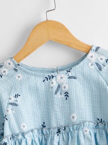 SHEIN 小女童印花褶邊襯衫 - 淺藍色 - 查看 4