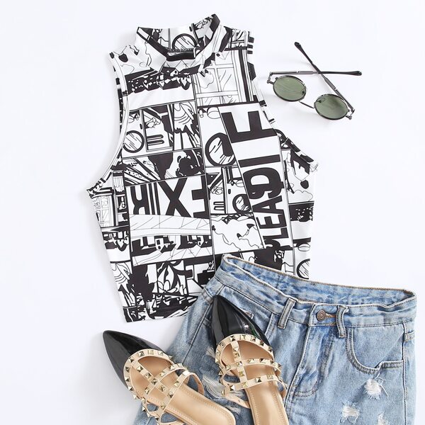 

Pop Art Print Tank Top, Black and white