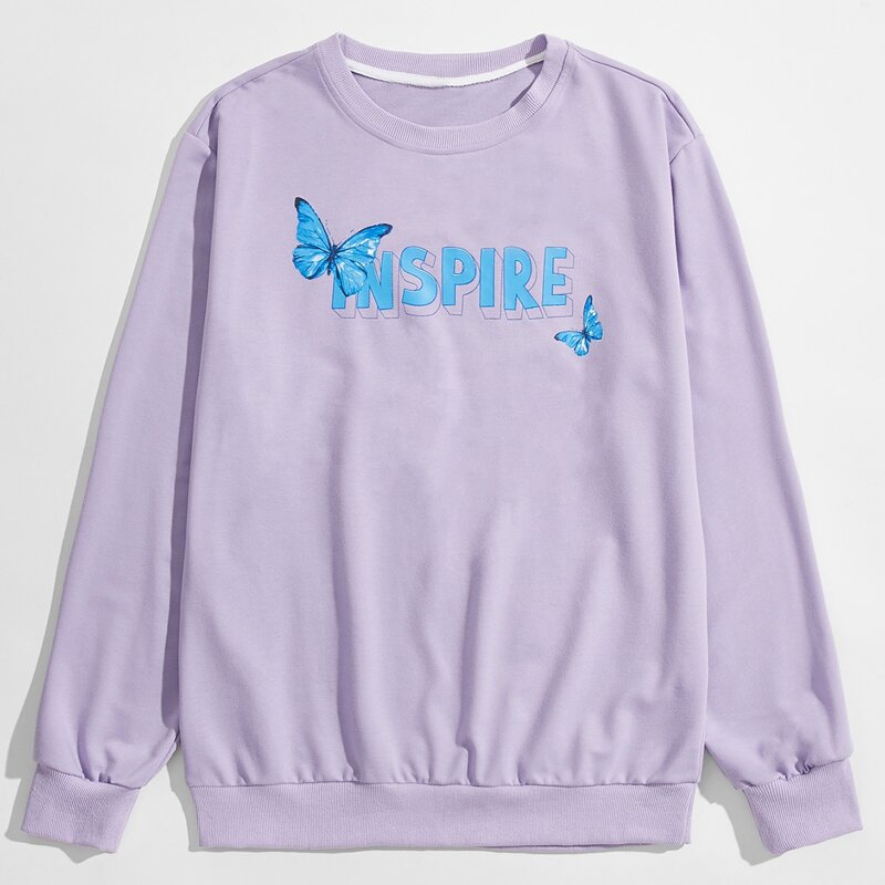 

Guys Butterfly & Letter Graphic Sweatshirt, Lilac purple