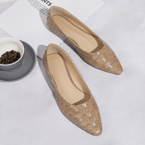 

Braided Design Point Toe Flats, Khaki