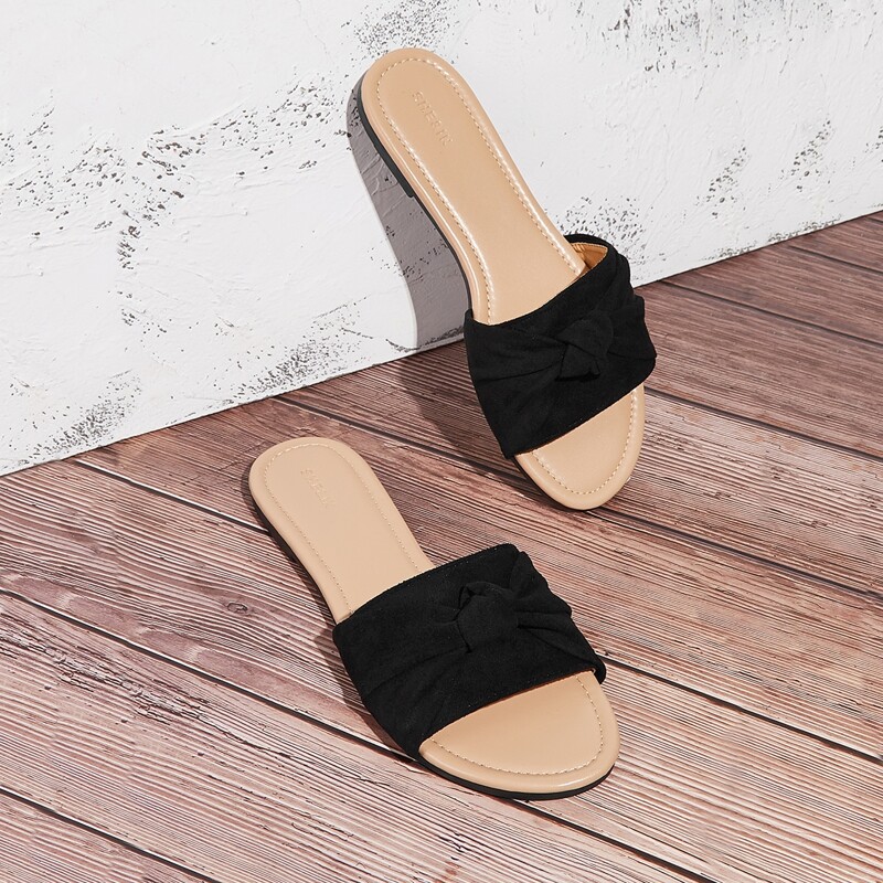 

Knot Decor Slide Sandals, Black