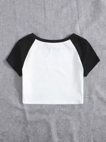 SHEIN EZwear 插肩袖雙色短版上衣 - 黑與白 - 查看 2