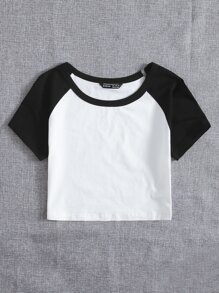 SHEIN EZwear 插肩袖雙色短版上衣 - 黑與白 - 查看 4