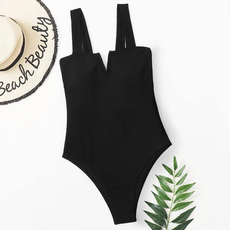 

V Wired One Piece Swimsuit, Black