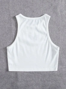 SHEIN EZwear Butterfly Embroidery Rib-knit Tank Top