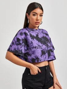 Muchica Drop Shoulder Tie Dye Crop Tee - Multicolor - View 3