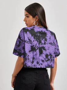 Muchica Drop Shoulder Tie Dye Crop Tee - Multicolor - View 2